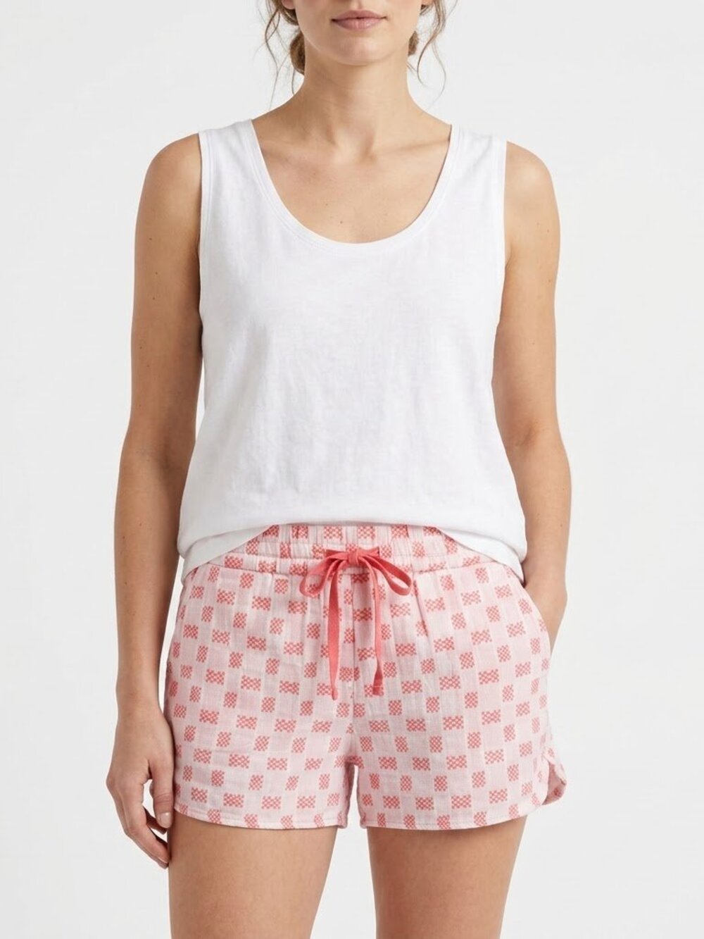 LOFT PINK/WHITE CHECKS CASUAL DRAWSTRING RUNNING SHORTS SIZE: L NWT